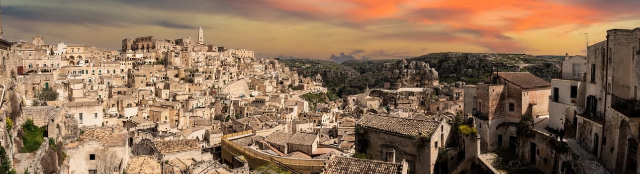 Scenic view of famous historic downtown Matera in Italy
