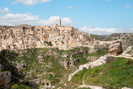 Great panoramic view of historic downtown Matera, Italy