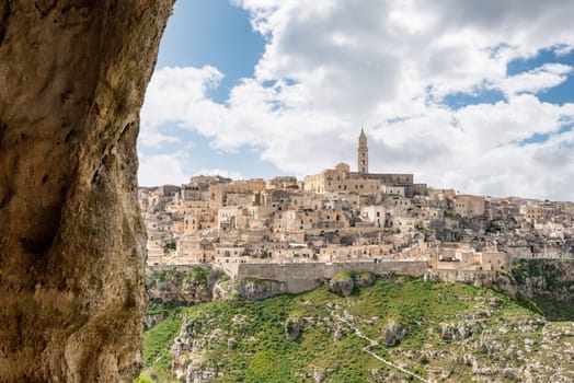 Great panoramic view of historic downtown Matera, Italy