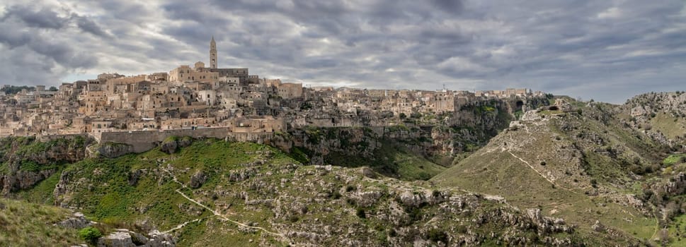 Great panoramic view of historic downtown Matera, Southern Italy