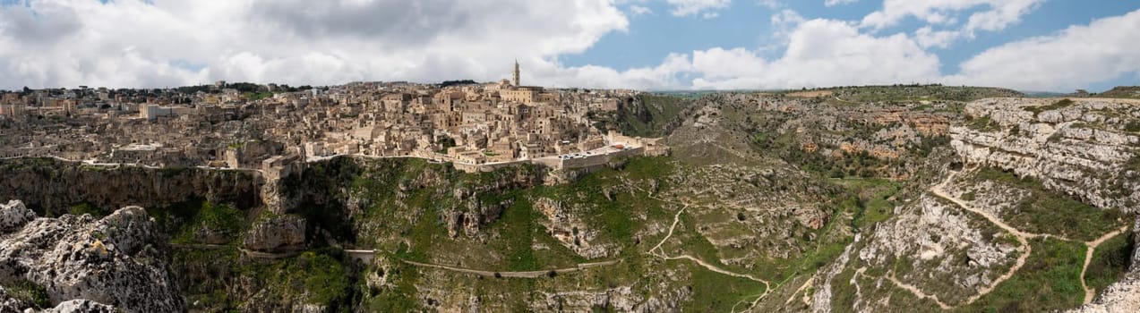 Great panoramic view of historic downtown Matera, Italy