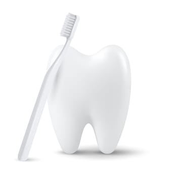 Vector 3d Realistic Tooth with Toothbrush Isolated on White Background. Medical Dentist Design Template, Clipart. Dental Health Concept.