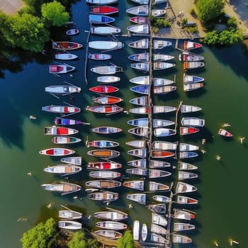 Aerial view of boats in the marina on the lake - AI Generated