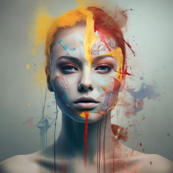 Fashion art portrait of young beautiful woman with creative make-up - AI Generated