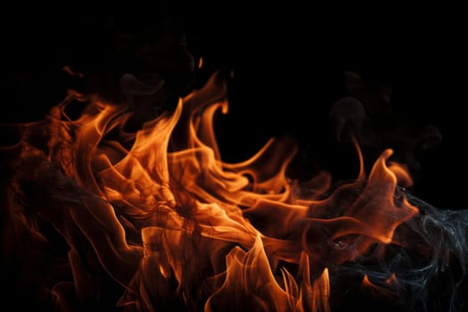 Flames on a black background create an abstract texture of danger and destruction. Perfect for a background or overlay. AI Generative.