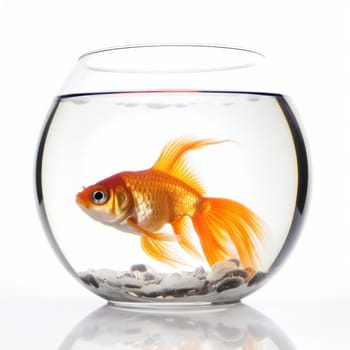The elegance of a goldfish in motion, captured in a clear glass bowl that enhances its natural beauty. AI Generative.