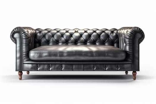 Elegant leather couch with a contrasting yellow cushion, adding a pop of color to any room. AI Generative.