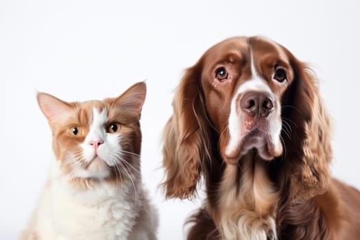 Furry companions, cat and dog, sitting side by side, promoting the importance of animal health and care. AI Generative.
