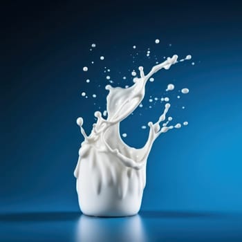 Fresh milk splashing on a blue surface, a perfect representation of purity and contrast is AI Generative.