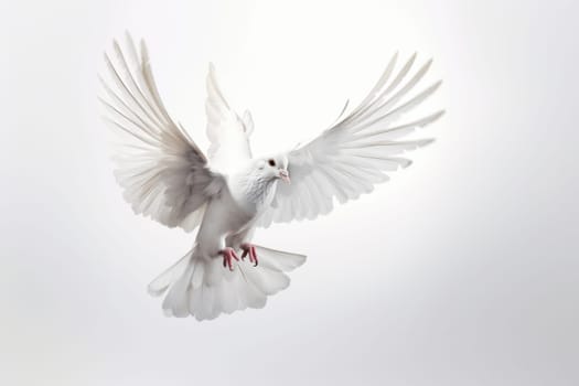 A majestic white bird soars through the sky with its wings spread wide, capturing the beauty of nature and wildlife. AI Generative.