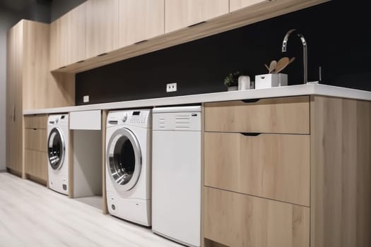 Innovative laundry room design with energy-efficient washer and dryer set, AI Generative.