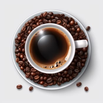 Savor the rich and full-bodied taste of a freshly brewed espresso with coffee beans on the side. Isolated on a white background. This image is AI Generative.