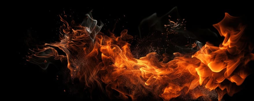 A bright and intense fire with sparks and flames against a black background, adding energy and power to your designs. AI Generative