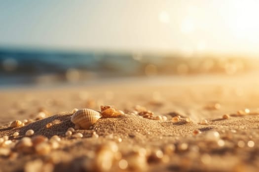 The perfect beach escape captured in a single shot. A starfish resting on a sandy beach with crystal clear water in the background. AI Generative