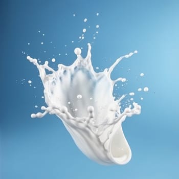 Milk splash on a blue surface, creating a perfect contrast between liquid and color is AI Generative.