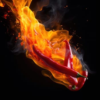 Spice up your cooking with this fiery red chili pepper engulfed in yellow and red flames. The hottest addition to your kitchen AI Generative.