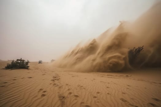 Nature's masterpiece: a majestic sand dune rising high in the arid desert landscape, a symbol of ancient heritage and biodiversity. Namib, Sahara, Gobi each with their unique beauty. AI Generative.