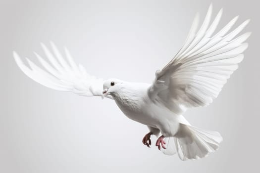 Capture the essence of wildlife as a majestic white bird flies through the air, showcasing the beauty of nature in motion. AI Generative.