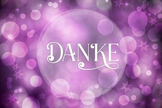 Purple and White Christmas Background With Shiny Bokeh and German Text Danke, Which Means Thanks In English
