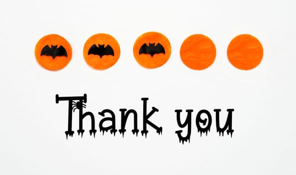 White Halloween Background With Orange Dots And Black Bats And Text Thank You