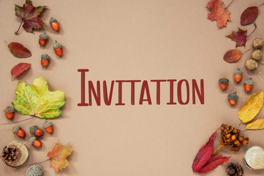 Autumn Background with Autumn Decoration, With Acorns and Fall Leaves and Text Invitation