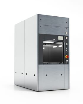 Compact hospital steam sterilizer isolated on white background. 3D illustration.