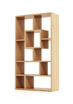 Modern bookshelf isolated on white background. 3D illustration.