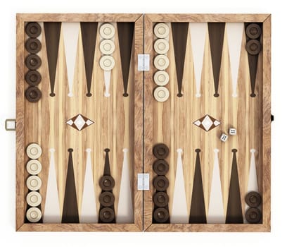 Backgammon isolated on white background. 3D illustration.