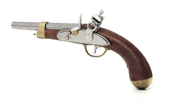 Flintlock pistol isolated on white background. 3D illustration.