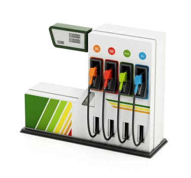 Gas station fuel pump isolated on white background. 3D illustration.