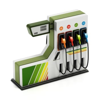 Gas station fuel pump isolated on white background. 3D illustration.