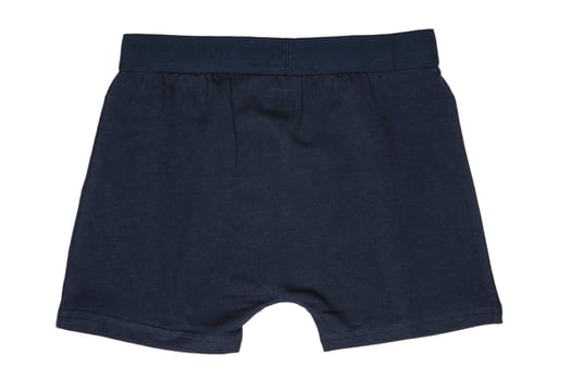 Male underwear isolated. Close-up of dark blue boxer short isolated on a white background. Mens underwear fashion. Clipping path. Back view. Boys fashion.