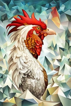Fantasy cockerel profile portrait coloful in colorful background - Generative AI