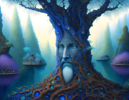 Wise old man trunk in blue - Generative AI