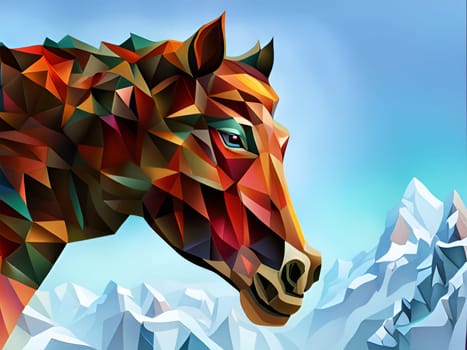 Brown horse portrait and blue sky - Generative AI
