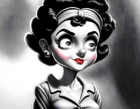 Angry retro pretty girl portrait in black and white - Generative AI
