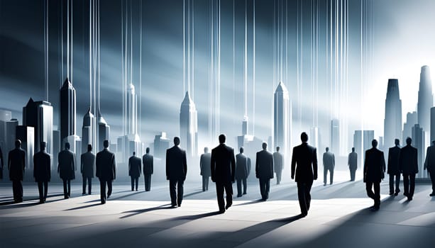 Businessmen workers going to work in an ultra modern city - Generative AI