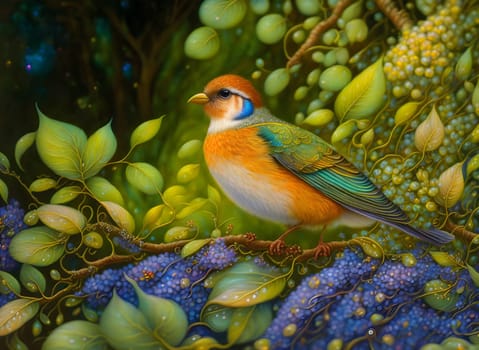 Colorful bird standing in nature on a branch - Generative AI
