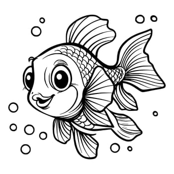 Cute fish coloring page drawing for kids