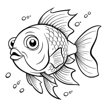 Cute fish coloring page drawing for kids