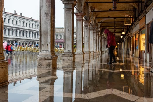 The St. Mark's Square in Venice during Bad Weather and High Tide, Venice, Italy