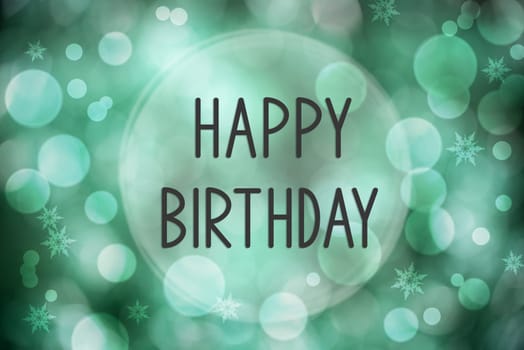 Shiny Blurry Turquoise Christmas Background With Bokeh And Text Happy Birthday