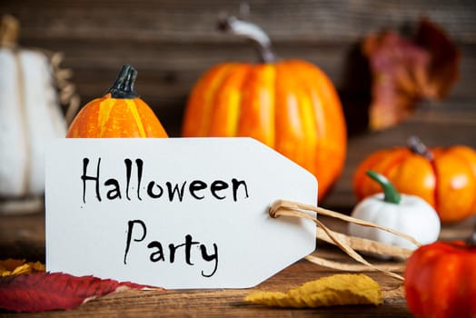 Autumn Decoration With Orange Pumpkins, Rustic fall Decoration With Label Text Halloween Party