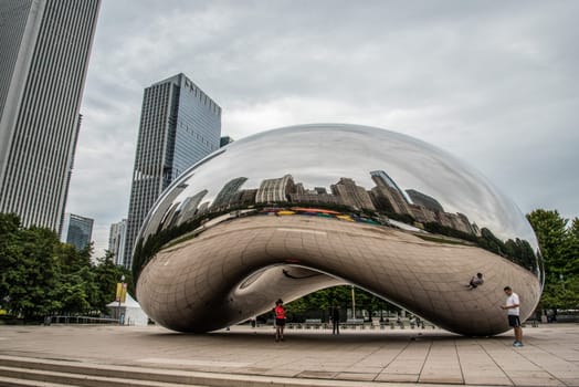 CHICAGO, USA - AUGUST 29, 2019: Iconic Millennium Egg and the Chicago skyline, USA