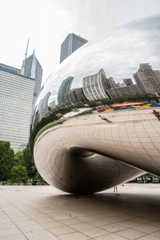 CHICAGO, USA - AUGUST 29, 2019: Iconic Millennium Egg and the Chicago skyline, USA
