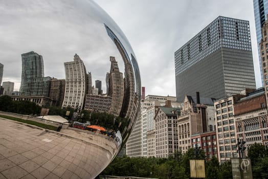 CHICAGO, USA - AUGUST 29, 2019: Iconic Millennium Egg and the Chicago skyline, USA