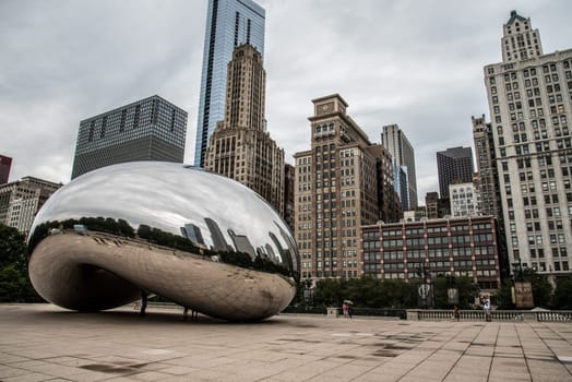 CHICAGO, USA - AUGUST 29, 2019: Iconic Millennium Egg and the Chicago skyline, USA