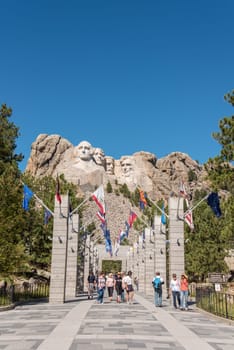MT. RUSHMORE, USA - SEPTEMBER 03, 2019: Iconic Millennium Egg and the Chicago skyline, USAMain avenue to the Mount Rushmore monument, USA