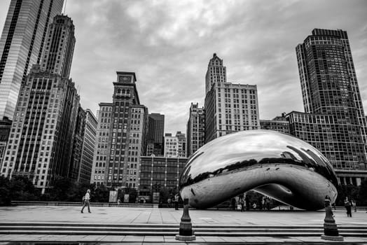 CHICAGO, USA - AUGUST 29, 2019: Iconic Millennium Egg and the Chicago skyline, USA
