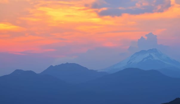View of landscape nature and mountain with sunlight and sunset or sunrise in twilight, Ai Generate